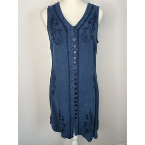 Y2K Whimsygoth Vintage My Choice Shift Midi Sleeveless Dress Boho XL Blue